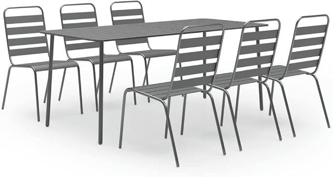vidaXL Patio Dining Set 7 Piece, Outdoor Dining Set for Garden, Table and Chair for Balcony Dinner, Dining Table, Industrial Style, Steel Dark Gray