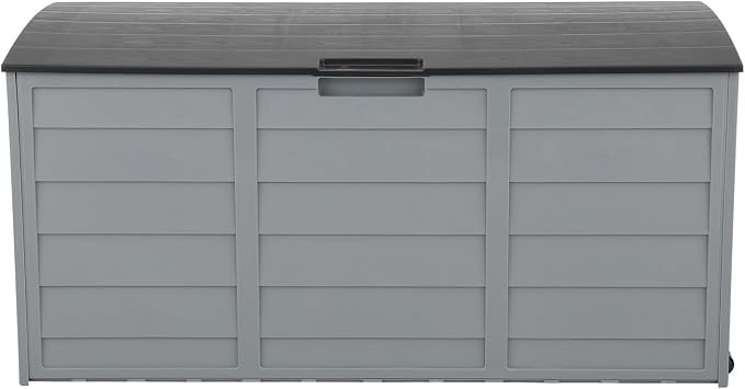 75 Gallon Outdoor Storage Box,Waterproof Deck Box with Lockable Lid&Wheels,Easy-open Outdoor Storage Bench with Handles for Garden,Pool,Balcony (Light Gray)