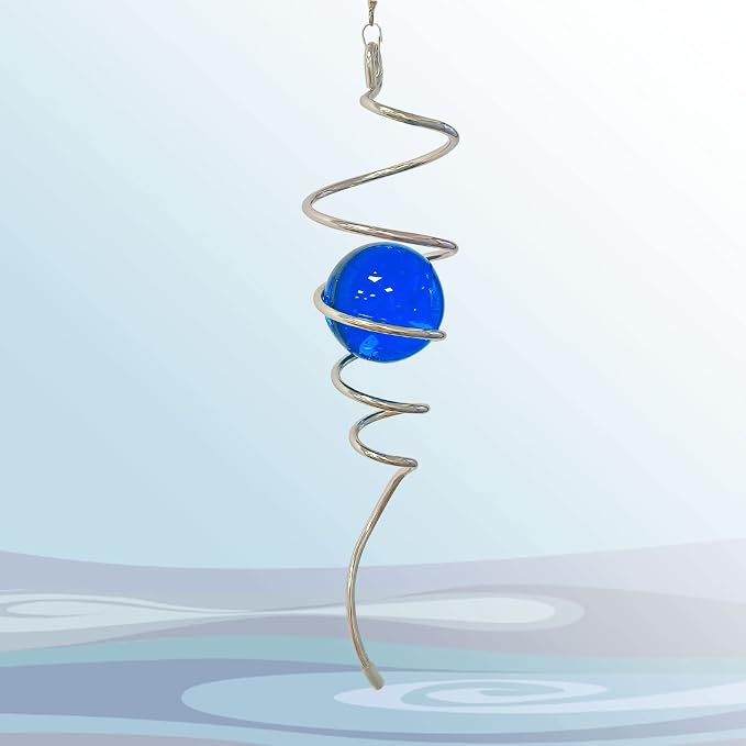 Aoedelyart Wind Spinner Tail Gazing Ball Spiral Tail Wind Spinner Stabilizer Sun Catcher Visual Illusion in Spinning Yard Art Decor,Indoor Outdoor Garden Decoration Wind Sculptures-13 in(Dark Blue)