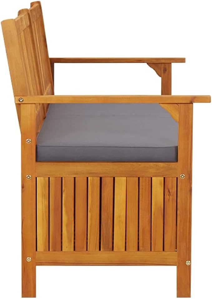 Patio Storage Bench with Gray Cushion, Outdoor Wooden Deck Box, Solid Wood Patio Furniture for Outdoor Cushions, Pool Storage and Garden Tools, 58.3"x24.4"x33.1", -332