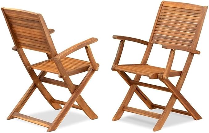 Pemberly Row 5-Piece Patio Dining Set, Rectangular Table and Foldable Chairs, Natural Oil Finish, Contemporary Outdoor Furniture, Compact Design for Modern Patios and Small Gatherings
