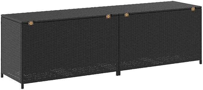 Large 78.7 in Outdoor Deck Box Black Poly Rattan with Gas Lift Lid, Patio Storage Chest, Powder-Coated Steel Frame, for Garden Terrace Balcony