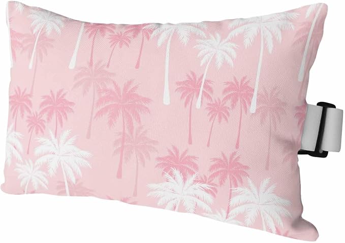 Tropical Palm Tree Outdoor Pillows for Chaise Lounge Chair Waterproof Lumbar Pillows with Insert&Adjustable Elastic Strap Beach Headrest Pillow Pink White Plants Coastal Leaf Beach Pool Pillow 12"x20"