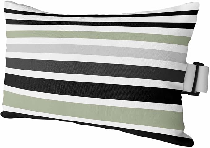 Sage Green Black Stripe Outdoor Pillows for Chaise Lounge Chair Waterproof Lumbar Pillows with Insert Beach Headrest Pillow Modern Abstract Coarse Striped Recliner Neck Pillow for Patio Pool 12"x20"