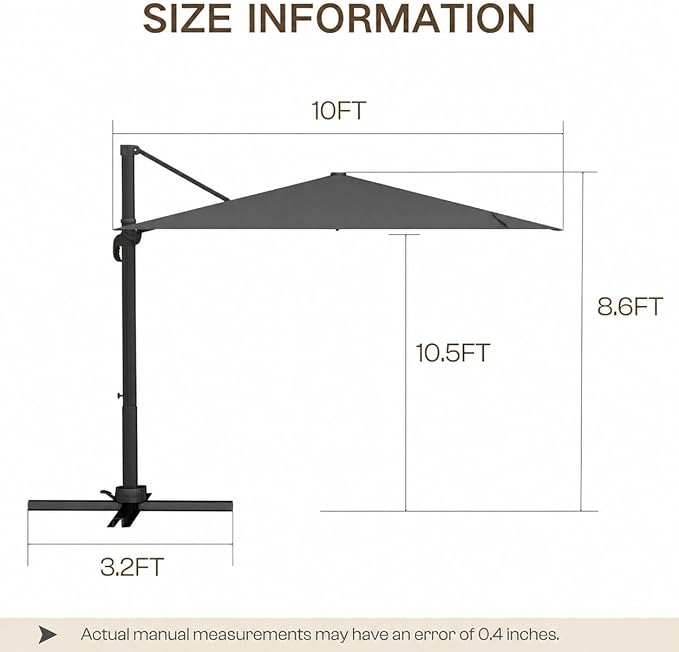 Kingdura 10x10 FT Cantilever Patio Umbrella with Base Included, Large Square Aluminum Offset Outdoor Pool Umbrella, 360° Rotation & 4-Position Tilt, UV Protection for Deck Backyard (Grey)