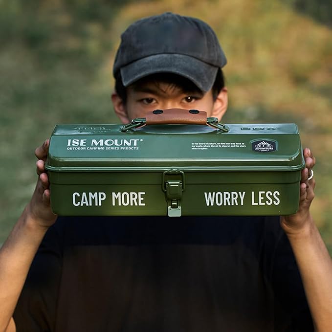 HUIOP Outdoor Tools Storage Box Portable Camping Picnic Hand Box Metal Tools Storage Box with Handle Sundries Storage Box
