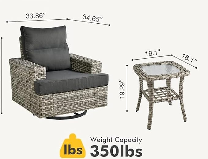 HOOOWOOO Outdoor Sectional Patio Furniture Set,2 Pieces Single Arm Wicker Chairs,Extra Deep Out Door Sofa Outside Furniture (Black, 1 Swivel Chair 1 Table)