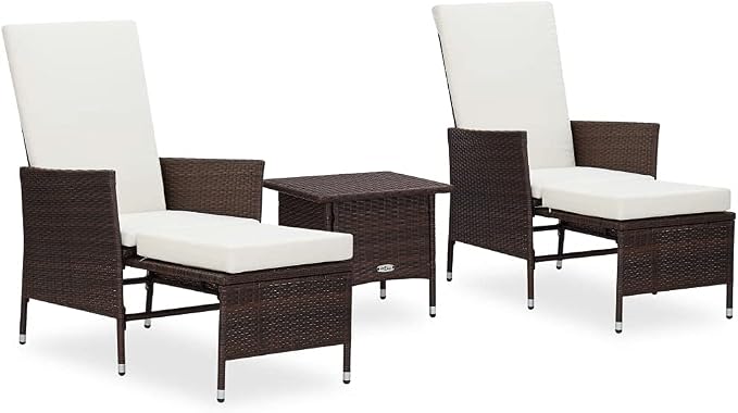 3 Piece Garden Lounge Set with Cushions, Brown Poly Rattan Outdoor Patio Chairs for Balcony and Terrace, 2 Armchairs and 1 Matching Piece Conversation Set
