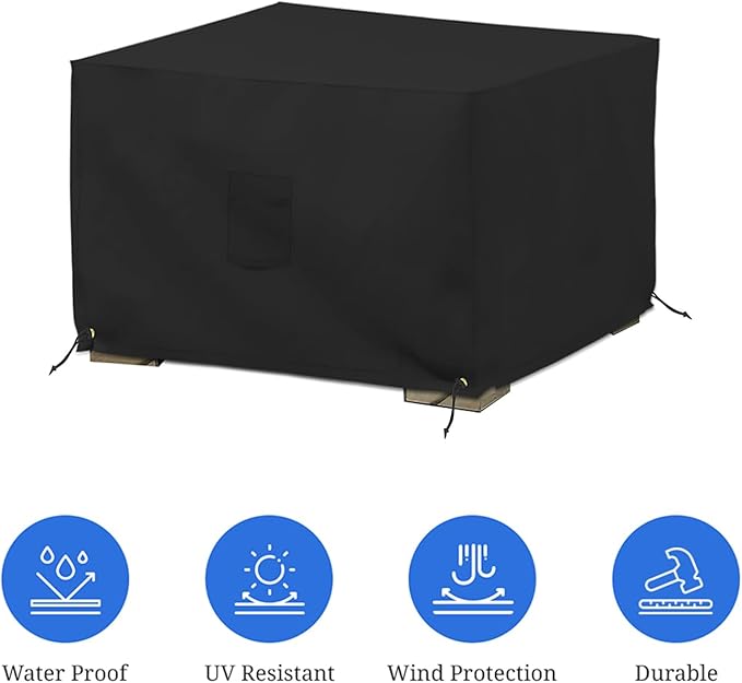 Covers & All Square Ottoman Cover 34x34x18 inch Folding Storage Stool Furniture Protector12 Oz PVC Polyester,Waterproof Ottoman Cover Black with Drawstrings, Indoor/Outdoor Use (34"Lx34"Wx18"H,Black )