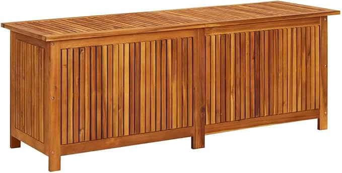 Outdoor Garden Storage Box, 59 Inch Large Acacia Wood Deck Box with Water-Resistant Inner Liner, Rustic Patio Furniture for Cushions and Blankets, Brown