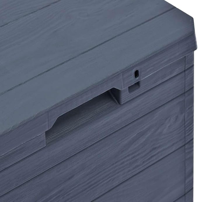 90L Garden Storage Box, Anthracite Plastic Deck Box with Wood Grain Finish, Compact Outdoor Storage Organizer for Patio, Balcony, and Garage, 16.7 x 16.7 x 19.7 in