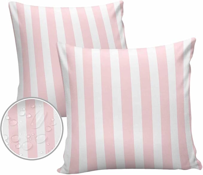 Outdoor Waterproof Throw Pillow Covers 24x24in, Pink Textures Cushions for Garden Patio Furniture Chairs Set of 2, Art Striped Home Decor Couch Sofa Polyester Pillow Cases