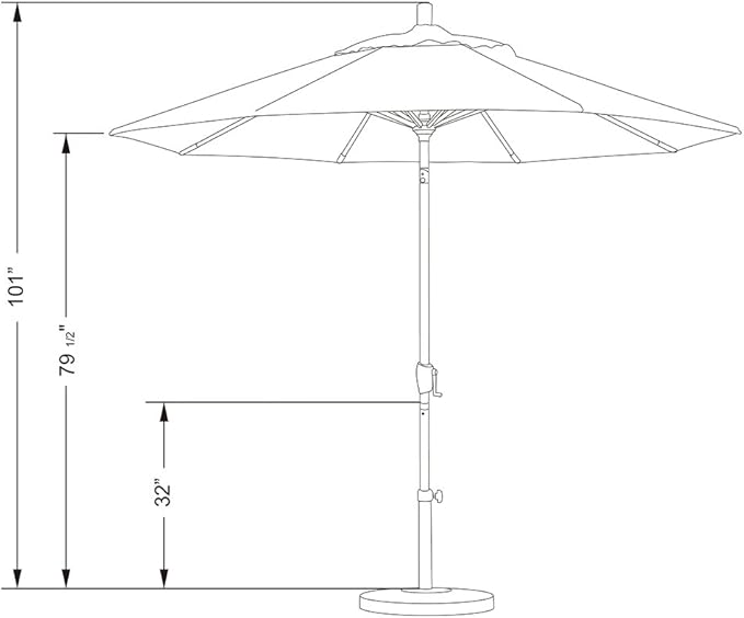 California Umbrella 9' Round Aluminum Market Umbrella, Crank Lift, Push Button Tilt, Black Pole, Gray/White Olefin