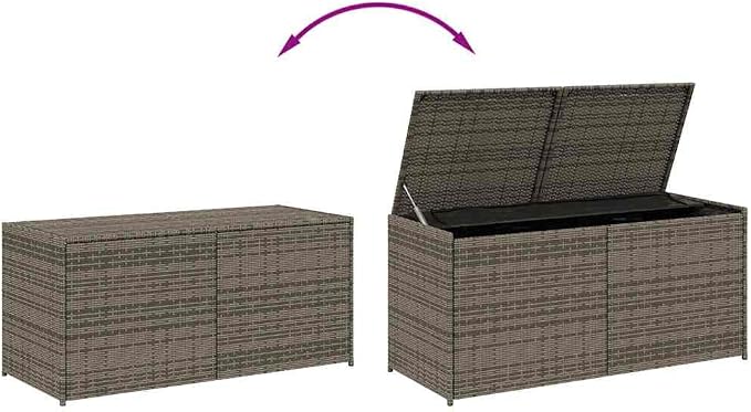 Garden Storage Box, 74.8 Gallon Outdoor Patio Deck Box, Grey Synthetic Rattan Storage Container for Cushions and Tools, 47.2 x 19.7 x 22.0 in, Gas Spring Lid