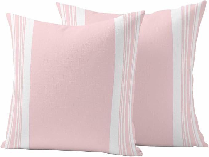 Farmhouse Pink Outdoor Waterproof Throw Pillow Covers 18x18 Set of 2, Aesthetic Modern Line Striped Decorative Pillowcases Cushion Pillowcase for Couch Sofa Patio Outside Pillow Protector