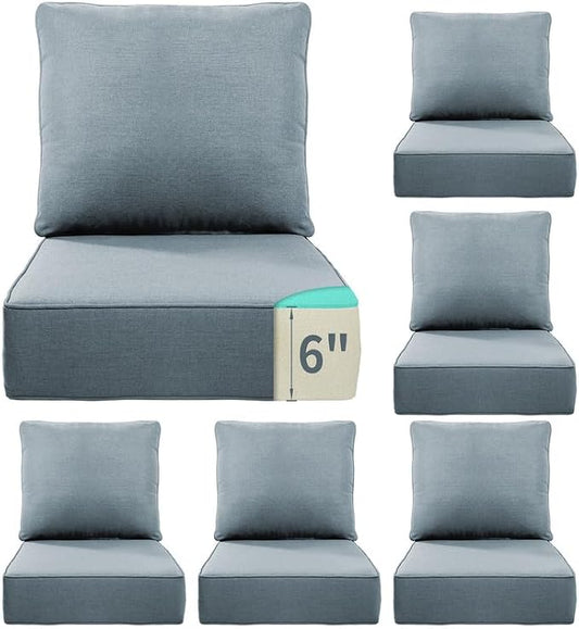Luxury 22*24*6in Outdoor Patio Cushions, 6 Pieces Sky Blue Outdoor Cushion | 6'' Thick Outdoor Cushions, Water-Resistant, Reversible, Removable Cover, for Patio Chairs Sofa Couch Loveseat