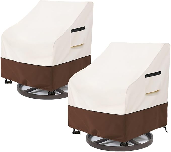 Outdoor Swivel Lounge Chair Cover 2 Pack,Waterproof 100% Outdoor Patio Chair Covers,30W x 34 D x 38.5 H inches,Outside Furniture Lounge Deep Seat Cover -Beige