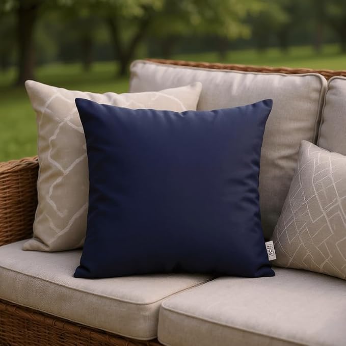 RSH DECOR: Sunbrella Square Throw Pillows Set of 2 | 20" x 20" | Water and Fade-Resistant Performance Fabric | Outdoor Pillow Covers with Down-Alternative Inserts | Canvas Navy Blue