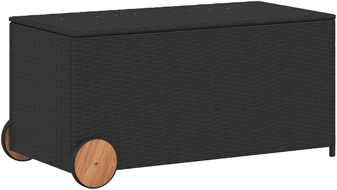 Garden Storage Box Black PE Rattan Outdoor Deck Box 50.4 Gallon Rectangular Wicker Chest with Wheels for Patio Cushions and Garden Tools 42.1 x 21.7 x 20.9 in