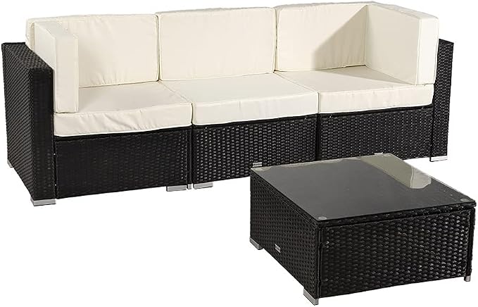 Furniture Set 4 Pieces PE Wicker Rattan Corner Sofa US Warehouse in Stock