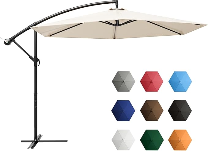 Greesum 9FT Patio Umbrella, Outdoor Table Umbrella with Push Button Tilt, Crank and 8 Sturdy Ribs for Garden, Lawn, Backyard & Pool
