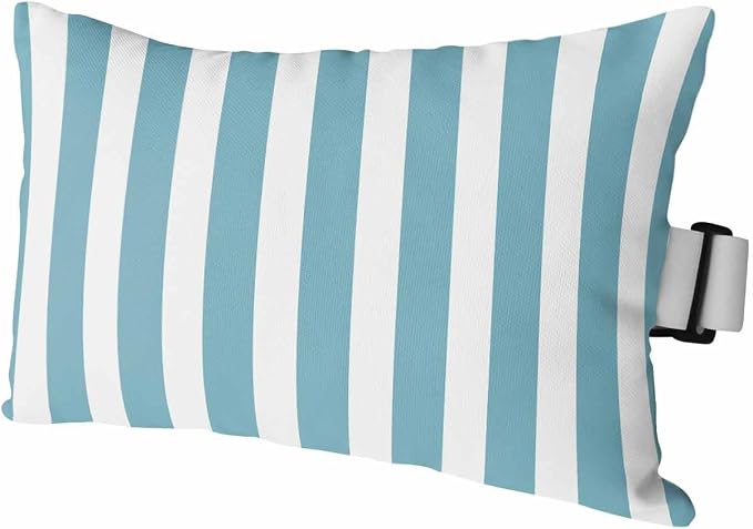 DecorLovee Aqua Striped Outdoor Recliner Pillows for Head, Farmhouse Waterproof Chair Pillow with Elastic Stripe, Blue White Stripes Chaise Lounge Headrest Pillow for Patio/Beach/Pool 1Pack, 11"x16"