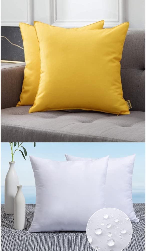 MIULEE Set of 2 Outdoor Waterproof Pillow Covers Blend Outdoor Throw Pillow Inserts for Sofa Bedroom Living Room 18 x 18 Inch 45 x 45 cm Yellow