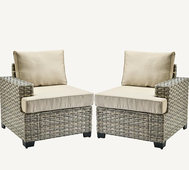 HOOOWOOO Outdoor Sectional Patio Furniture Set,2 Pieces Single Arm Wicker Chairs,Extra Deep Out Door Sofa Outside Furniture,Beige