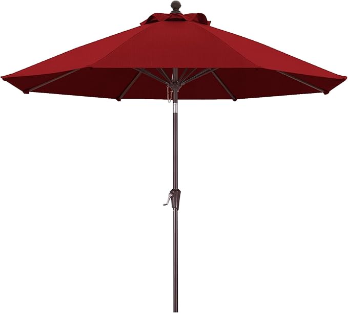 MASTERCANOPY Olefin 5-Year-Non-Fading 9ft Patio Umbrella with Tilt and Crank, Large UV Resistant Outdoor Table Umbrella with 8 Fiberglass Ribs for Deck, Yard & Market, Red