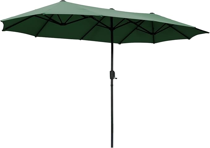 13 ft Patio Umbrella, Large Rectangle Outdoor Umbrella with Strap, Crank, Green