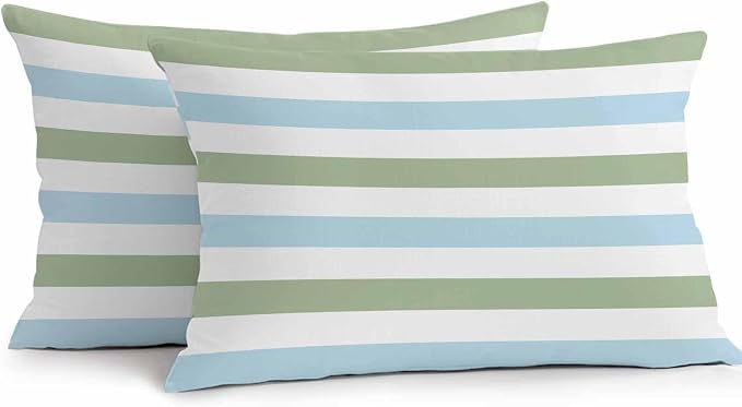Sage Green Blue Striped Outdoor Pillow Covers 20x12 Inch Lumbar Pillow Covers Set of 2 Waterproof Decorative Throw Pillow Cases Farmhouse Sage Green Stripes Cushion Covers for Patio Furniture Garden