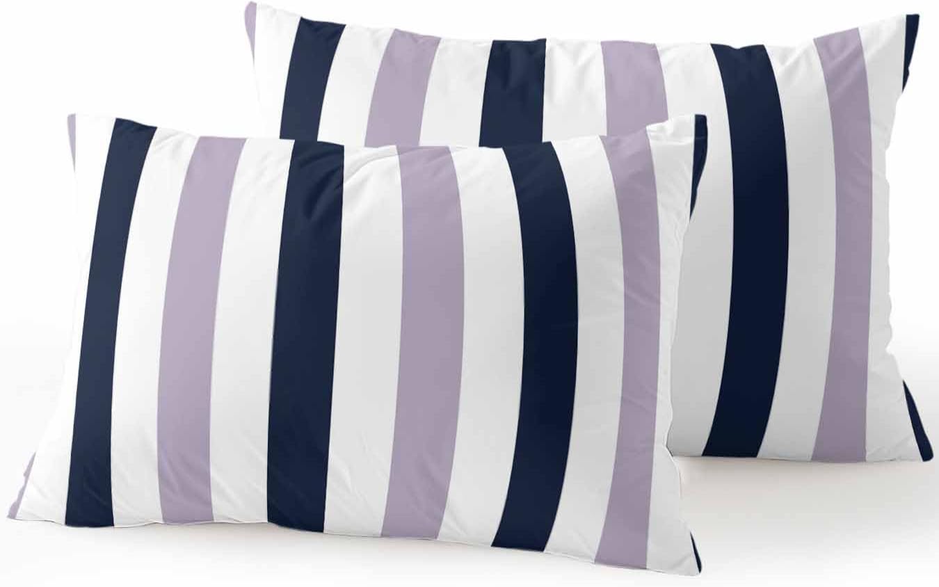 Outdoor Pillows Waterproof, Purple Navy Blue Striped Bedding Throw Pillows with Insert for Couch Sofa Bed, Farmhouse Stripe Art 12x20 Inch Pillowcases Decorative Camping Patio Pillow Set of 2