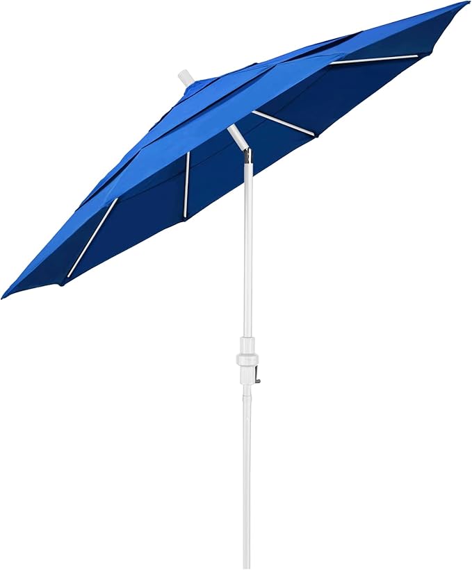 California Umbrella 11' Round Crank Lift, Collar Tilt, Aluminum Pole, Fiberglass Rib Patio Umbrella, White Finish