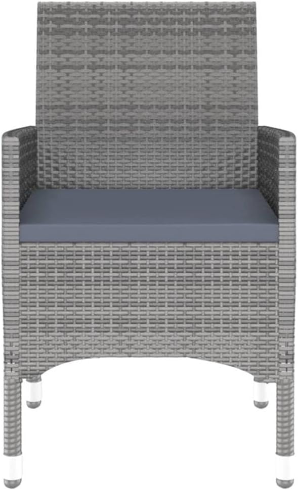 Afuera Living 3 Piece Garden Dining Set, Gray Poly Rattan, Tempered Glass Table, Cushioned Chairs, Compact and Durable Outdoor Patio Furniture for Small Gatherings