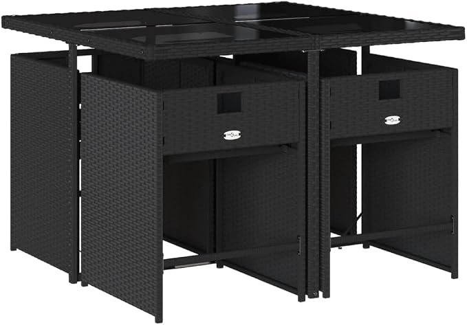 5-Piece Patio Dining Set with Cushions Black PE Rattan Outdoor Furniture Set for Backyard Garden Balcony Porch
