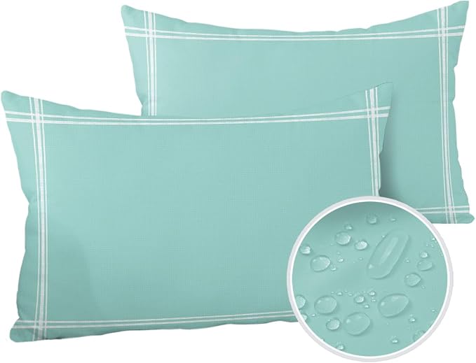 Outdoor Waterproof Throw Pillows Farmhouse Decor Aqua Patio Pillows Pack of 2,Decorative Pillow Covers with Insert,Pillow Cushion Case for Garden Couch Sofa