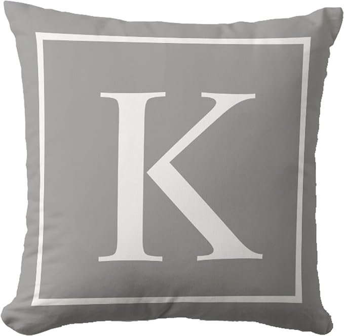 Monogram Initial Modern Gray Outdoor Pillow Covers 18 x 18inches Decorative Pillow Case for Sofa Couch Bed (Pillow Insert Not Include)