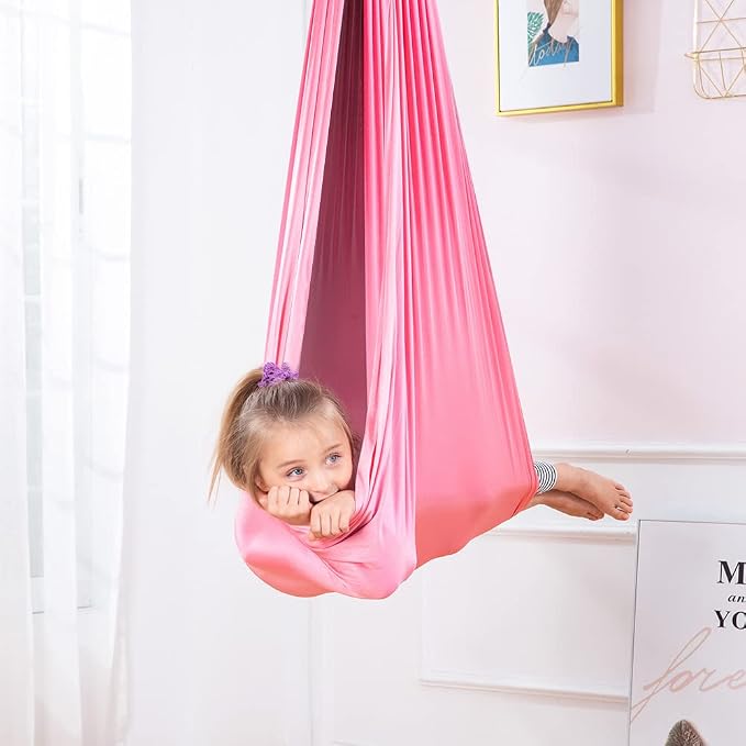 Kids Sensory Therapy Swing Hammock Children's Swing Hammock Indoor Elastic Cuddle Pod Swing for Autism Boys Girls with ADHD SPD Asperger's Sensory Integration Special Needs (Pink)