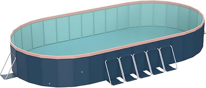 3.65m PVC Hard Sided Folding Pool 144"x98"x20", Aluminum Frame Family Outdoor Backyard Pool Dual Drainage Rounded Corners, Blue Gray