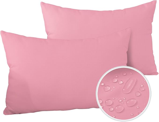 Outdoor Waterproof Throw Pillows Minimalist Solid Pure Pink Patio Pillows Pack of 2,Decorative Pillow Covers with Insert,Pillow Cushion Case for Garden Couch Sofa Unadorned Single Color Art