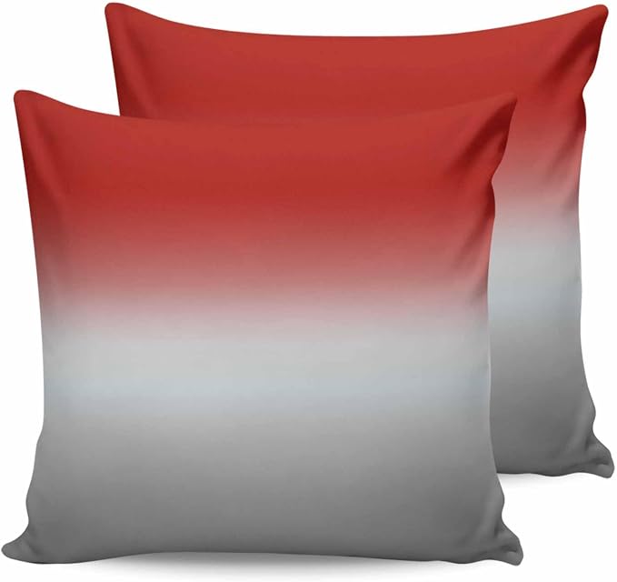 Outdoor Waterproof Throw Pillow Covers Set of 2 Red Grey Ombre Pillowcases 24x24 Inches Gradient Gradual Color Patio Decorative Pillows Cushion Case Patio Pillows for Couch Bed Chair Garden