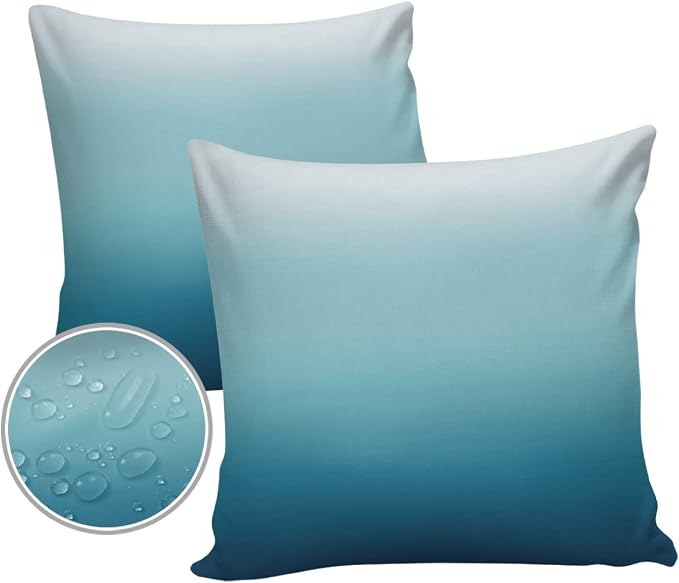 Blue Gradient Outdoor Throw Pillow Covers Waterproof Abstract Pillow Cases 16x16in,Watercolor Decorative Boho Pillow Covers Cushion Cases for Couch Sofa Patio Garden 2 Pack