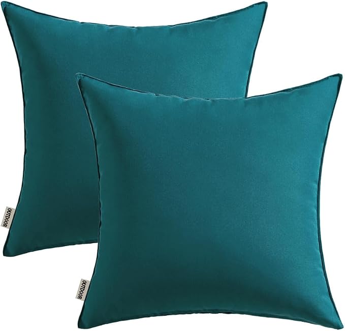 MIULEE Decorative Outdoor Waterproof Pillow Covers 16x16 Teal Blue | Decorative Patio Furniture,Pack of 2,Accent Square Soild Throw Pillow Covers,Summer Garden Tent Couch Sofa