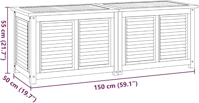 Solid Teak Wood Patio Storage Box with PE Bag 59.1x19.7x21.7 Inch Outdoor Indoor Furniture for Garden Deck Poolside Organizer