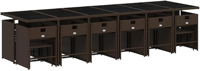 17 Piece Patio Dining Set with Cushions, Brown Poly Rattan Garden Table and Chairs for 16-Seater Outdoor Furniture, Weather-Resistant Backyard Seating Set