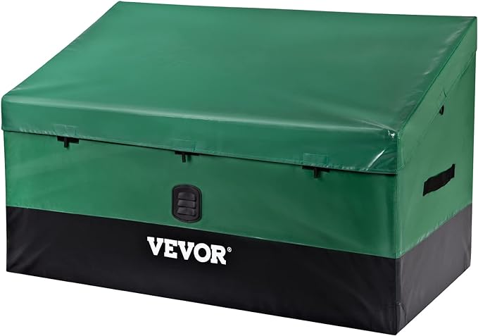 VEVOR Outdoor Storage Box, 150 Gallon Waterproof PE Tarpaulin Deck Box w/Galvanized Frame, All-Weather Protection & Portable, for Camping, Garden, Poolside, and Yard, Black & Green