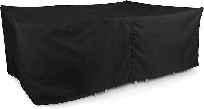 Covermates Ultima Outdoor Rectangular Dining Table & Chair Cover with Umbrella Hole – All-Weather Water-Resistant Rip-Resistant Polyester, Drawcord & Buckle Straps, 106W x 58D x 30H, Ripstop Black