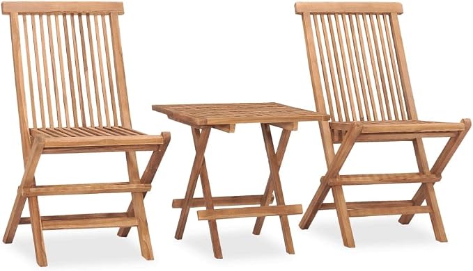 3 Piece Folding Patio Dining Set, Solid Teak Wood Garden Furniture with Anthracite Cushions, Small Space Balcony Bistro Table and Chairs