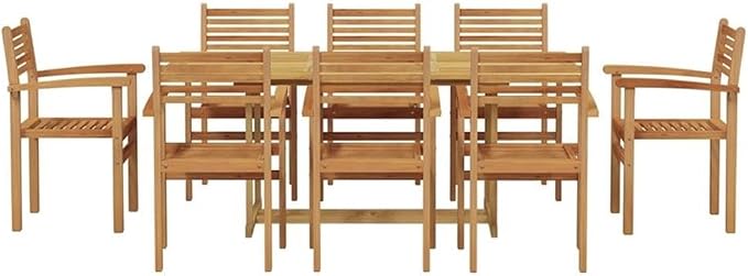 Afuera Living Contemporary Solid Teak Wood Garden Dining Set, Brown Finish, Weather-Resistant, Durable 8-Seater Patio Furniture with Spacious Table and Chairs, Modern Style for Outdoor Dining or