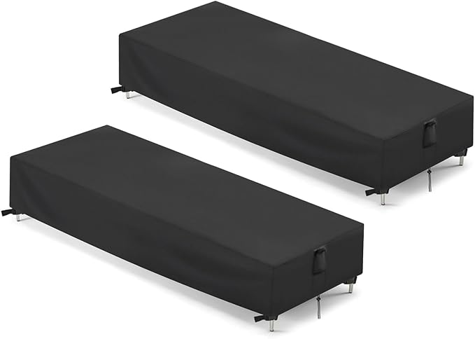 Chaise Lounge Covers, 2 Pack Waterproof Outdoor Lounge Chair Covers for Patio Furniture, Pool Lounge Chair Outdoor Furniture Cover - 80"L x 28"W x 13"H, Black